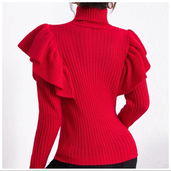 The Arti Red Ruffle Turtleneck Sweater - Picture 4 of 9